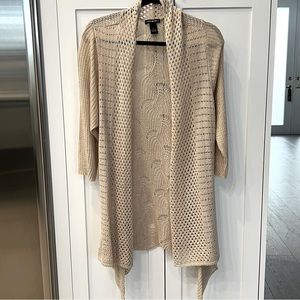 Lauren Michelle Tan Crocheted 3/4 Sleeve Sharkbite Hem Cardigan